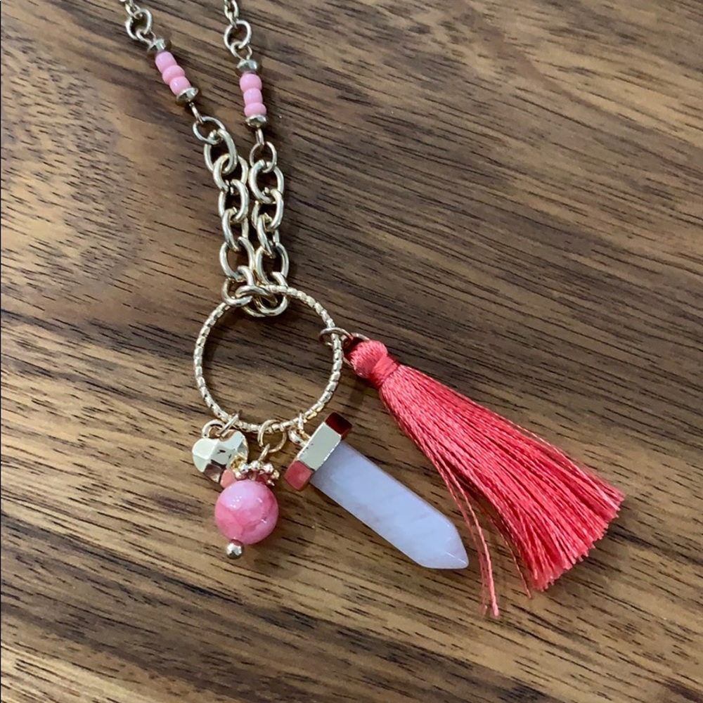 Coral tassel long necklace